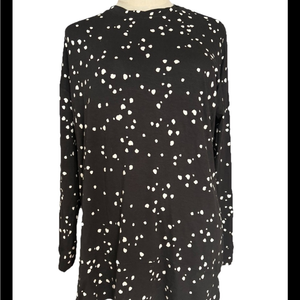 INC Women’s Medium Black White Polka Dot Tunic High low Stretch Top